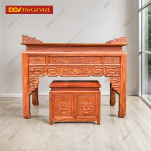Án Gian Thờ 1m53 Gỗ Hương Đá Chạm Sen Kèm Tủ Táp