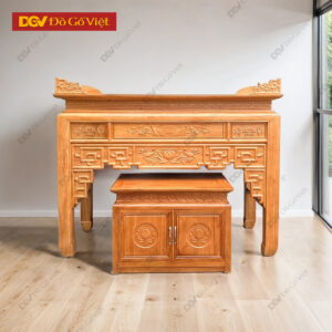 Án Gian Thờ 1m75 Gỗ Gõ Đỏ Chạm Sen Kèm Tủ Táp Hiện Đại