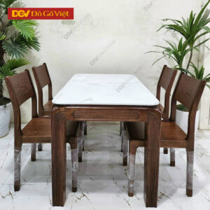 Bộ Bàn Ghế Ăn Hiện Đại 4 Ghế Mặt Đá Màu Óc Chó Đẹp