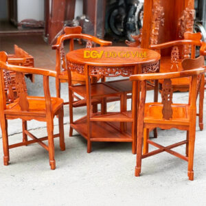 Bộ Bàn Ghế Góc Uống Trà Gỗ Hương Đá Tự Nhiên 4 Ghế Đẹp