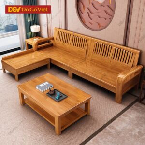 Bộ Bàn Ghế Sofa Tựa Nan Góc L 3 Món Gỗ Tự Nhiên Sồi Mỹ Đẹp