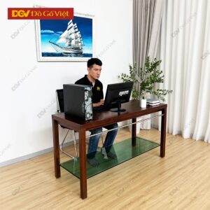 Bộ Bàn Làm Việc Gỗ Tếch Sơn Màu Nâu Ngang 1m4 Đẹp Giá Tốt