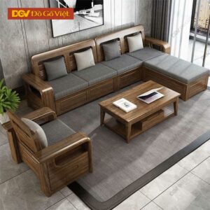 Bộ Sofa Góc Gỗ Sồi Mỹ Có Ghế Đơn Thiết Kế Bo Tròn