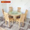 Bàn Ăn Tròn Mâm Xoay Gỗ Sồi Tự Nhiên 6 Ghế