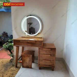 Bàn Trang Điểm Hương Xám Tự Nhiên Kèm Gương Tròn Viền Led