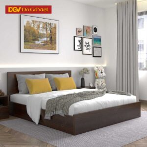 Giường Ngủ Gỗ Veneer Óc Chó Kiểu Hộp Hiện Đại Tối Giản