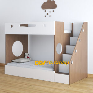 Giường Tầng Trẻ Em Màu Nâu Phối Trắng Đẹp