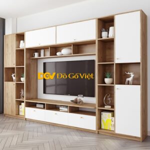 Kệ Tivi Phòng Khách Kết Hợp Tủ Trang Trí Hiện Đại Màu Sồi