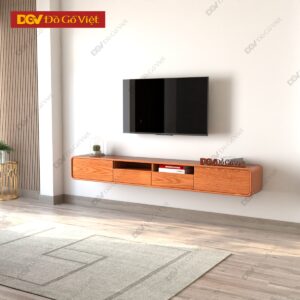 Kệ Tivi Treo Tường Gỗ Sồi Nâu Có Hộc Chứa Đồ Tiện Ích