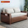 Mẫu Ghế Sofa Giường Gỗ Tự Nhiên Màu Óc Chó Kèm Kệ Tiện Ích