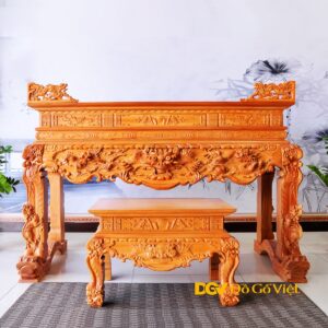 Sập Thờ Mẹ Bồng Con Gõ Đỏ Chạm Rồng Nổi Sang Trọng