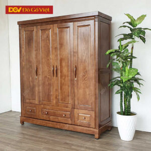 Tủ Áo Quần Gỗ Sồi Tự Nhiên Màu Óc Chó 4 Cánh Bền Đẹp Giá Rẻ