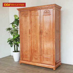 Tủ Cất Quần Áo Gỗ Sồi 3 Cánh Mở 2 Buồng Pano Chạm Đẹp Giá Rẻ