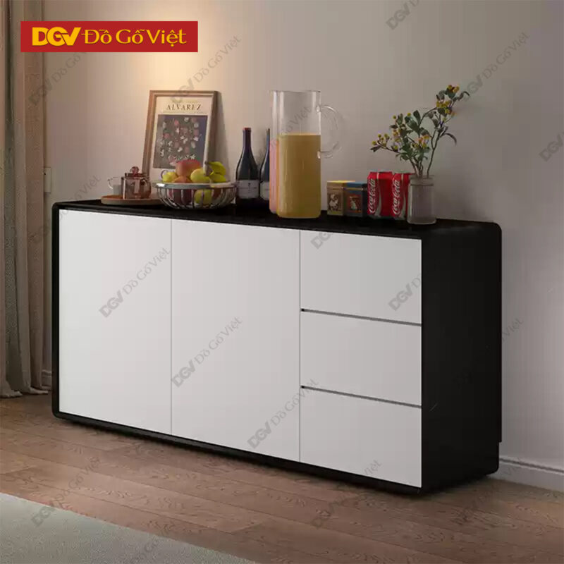 Tủ Để Đồ Dùng Nhà Bếp Gỗ Tự Nhiên Phối 2 Màu Đen Trắng Đẹp