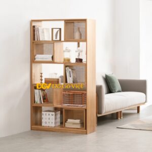 Tủ Kệ Chứa Sách Trang Trí Gỗ Tự Nhiên Màu Sồi Mẫu Mới Đẹp