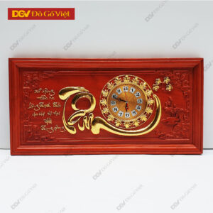 Tranh Gỗ Đồng Hồ Chạm Thư Pháp Chữ Tâm Dát Vàng Đẹp